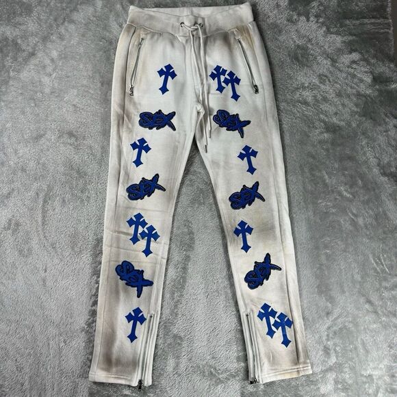 Rockstar Original Sweat Suit Mens‎ S White Hoodie Pants Cross Spray Paint Retro - Picture 2 of 16